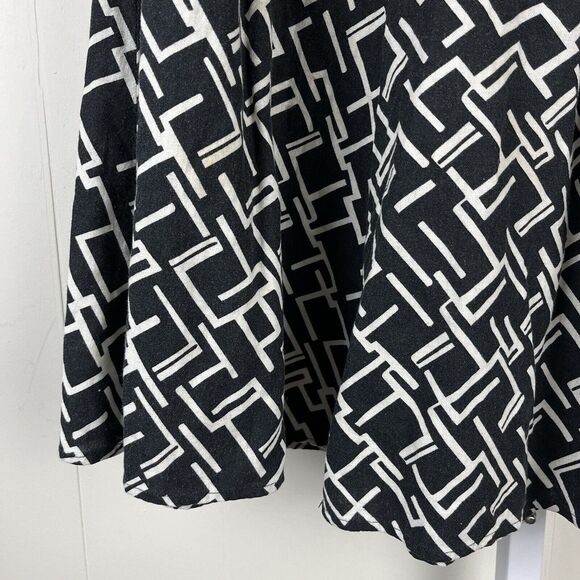 Sherry Taylor Midi Skirt‎ Black White Geometric Linen Rayon Blend Size Large - Picture 4 of 6